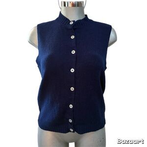 Vntg Montgomery Ward Navy Blue Sleeveless Button-Up Sweater Vest Orlon Acrylic L